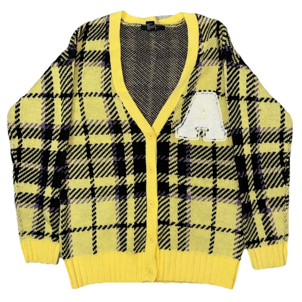 Forever 21 Yellow Plaid Cardigan Small Wool Blend Button Front Sweater - Picture 1 of 8